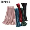 Wiosna Różowa Satyna Spódnice Kobiet Czarne Midi Plisowane Panie Eleganckie Party Odzież Streetwear 210421