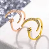 Anello con stella luna e zircone CZ Dichiarazione di moda Gioielli con anello per ragazza da donna con fascino geometrico in oro e argento