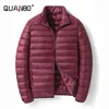 Quanbo homens leves packable para baixo jaqueta respirável poplhy casaco resistente à água de alta qualidade masculino baiacada jaqueta 211104