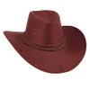 2019 New Western Cowboy Cowgirl Hat Style Retro Black Brown Red Faux Leather Men Women Riding Cap Wide Brim 58cm بالكامل Q08138350