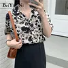 Женщины летом с коротким рукавом рубашка леопардовый принт винтаж хай-стрит шифон блузки женские досуга свободные блюсас bf 210506
