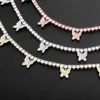 Jinao Nieuwe Vlinder Ketting 4mm Tennis Choker Choker Ketting Iced Out Out Cubic Zircon Bling Hip Hop Charm Sieraden voor Mannen Vrouwen Gift X0509