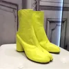 Primavera Outono Split Toe Botas Mulheres Preto Branco Ouro Prata Couro Ninja Tabi Booties Redondo Salto Chunky Bota Sexy Runway Sapatos Mulheres High Saltos Zapatos Mujer