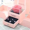 Gift Wrap Ring Box Halsbandsmycken Holder Papper Faux Rose Flower Present Case Display Wedding