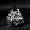 Bague Vintage en Acier Inoxydable pour Hommes Viking Pitbull Bulldog Gothique Carlin Tête de Chien Totem Amulette Punk Animal Bijoux pour Hommes Garçons Cadeau