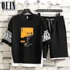 Sommar Tracksuit män Streetwear Mäns Casual Sats Fashion Hip Hop Printed T-shirts Shorts Sets Sweatsit Plus Storlek 4xl 210714