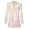 Est HIGH Fashion Runway 2021 Designer Blazer Women's Double Breasted Shawl Collar Shimmer Sequined Long Jacket Suits & Blazers