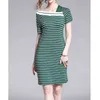 Vert rayé col asymétrique lettre manches courtes Mini robe été élégant D1683 210514