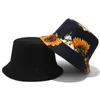 パナマバケツ帽子男性女性サマーキャップヒマワリプリントヒップホップゴロスのダブルサイドフィッシャーマー屋外Rh Wide Brim Hats