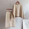 Autumn Women Knitted Sweater Two Pieces Warm And Pullovers With Skirt Femme Tricot Pull 211106