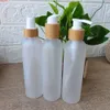 100st Custom Packaging Plast Pet Tom Kosmetisk Spray Bottle Cream Jar med Bamboo Lid Shampoo Skin Care Lotion Jargoods