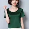 Women Shirts Plus Size Silk O-neck Sling Top Satin Short Sleeve Stretch Shirt Solid Blouse Womens Tops and Blouses 2126 50 210521
