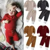 Ensemble de vêtements pour bébé couleur unie Stripe pit Sweat à manches longues + pantalon 2PCS / Set Pyjamas Costumes pour enfants ZYY877