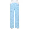 Moda Drukowana Daisy Proste Y2K Spodnie Kobiety Vintage Plaid Wysokiej Talii Długie Spodnie Dla Kobiet Retro W kratkę Streetwear 210415