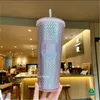 مرصع بارد مع شعار Tumbler Cup 24oz 710ml جدار مزدوج توهج غير لامع في البلاستيك القهوة الظلام مع القش