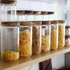 Wooden Lid Candy Jar High Borosilicate Transparent Glass Storage Box Tank Portable Food Grain Container Organizer