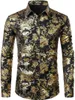 Mens Luxury Paisley Floral Gold Shiny Print Shirts Camisas Stylish Slim Long Sleeve Dress Shirt For Party Prom Show Men Clothing 220222