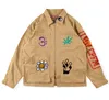 Män Khaki Jackor High 1 Qaulity Broderi Hip Hop Coats Mäns Zipper Jacka Fashion Casual Outwear Toppar