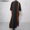 Ethnic Clothing INCERUN Men Robe Vintage Striped Long Sleeve Muslim Kaftan O Neck Buttons Jubba Thobe Pockets Dubai Arabic