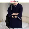 LAPPSTER Harajuku 6 colores camisetas de gran tamaño hombres verano negro tres cuartos moda coreana camiseta diseñador Casual camisetas 210707