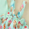 子供服セット女の子の服装幼児フリル飛行スリーブピットストライプトップス+レインボーアイスクリームプリントストラップショーツ+弓ヘッドバンド3本/セット夏のベビー服