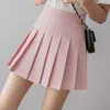Aelegantmis kawaii solid hög midja pläterad kjol kvinnor söt koreansk stil mini elegant preppy student s girl 210607