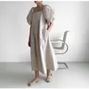 Women Khaki Fold Simplicity Dress Square Collar Half Puff Sleeve Loose Fit Fashion Summer Robe 2F0363 210510