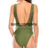 2021 Vintage One Piece Swimsuit Women Belt Swimwear Summer Beach Wear Classic Slimming Bathing Suit Backless Bodysuit