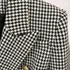 HIGH STREET est Designer Jacket Women's Lion Buttons Double Breasted Tweed Houndstooth Blazer 211122