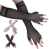 Schwarz Weiß Frauen Sexy Fishnet Ellenbogen Handschuhe Aushöhlen Mode Punk Goth Lady Disco Dance Kostüm Halb-finger Mesh handschuhe