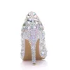 New Stiletto Rhinestone Bow Women's Shoes Pointed Toe Large Size Wedding Pumps Handmade Sparkling Sequins High Heels