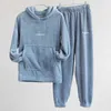 Frauen Flanell Winter Pyjamas Sets Weiche Dessous Top Langarm Oansatz Volle T-Shirt Hosen Homewear Warme Unterwäsche Q0706