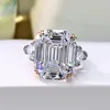 Anéis de Cluster 2021 Tendência 925 Sterling Silver para namorada 13 * 16mm grande gemstone topázio rosa de quartzo laboratório de diamante anel de anel de noivado