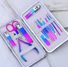 Party Favor Gradient colorful Stainless steel nail clippers set manicure tools pedicure scissors-set beauty care-kit Nail-Care Tool Sets SN3367