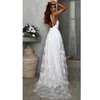 Dames Boho Lange Maxi Jurk Zomer Sexy Dames Kant Strand Avond Party Trouwjurken Mouwloze Sling V-hals Slit Jurk 210527