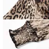 Plus Size Leopard Drukuj Koszula Kobiety Z Długim Rękawem Bow Tie Pullover Bluzka Damskie Topy Blusas Mujer de Moda 8323 50 210508