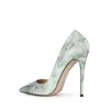 Marbling Women Pumps Shoes Comfortable Pointy Toe Heels Green For Thin Heel Sexy Formal Ladies Office Dress