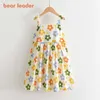 Bear líder Princesa festa vestido de verão para meninas casuais crianças roupas bowtie trajes sem encosto crianças férias praia vestidos 210708