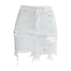 スカートハイウエストジーンズパッケージヒップデニムスカートホワイトリッピングホールタッセルミニセクシーな女性夏zipボディコンペンシル
