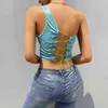 Paisley Printed One Shoulder Y2K Camis Crop Top Backless Bandage Lace Up Corset Vrouwen Shirt Tee Tank Vest Party Beachwear 210510