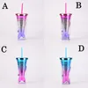 NEW4 Styles Gradient Sequined Water Mug Mermaid Plating Cup Plastic Straw Cups Children Milk Mugs Christmas Gifts RRB12265