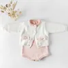 Vestuário conjuntos meninas de bebê roupas outono cereja malha romper set infantil garota cardigan camisola de algodão de algodão para