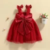Tjejklänningar Baby Girls Christmas Summer Dress Big Bowknot Backless Tulle Solid Color Square Neck Party Princess