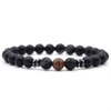 8MM Natural Beads Strands Bracelet Handmade Black Lava Stone White Agate Bracelets Wholesale