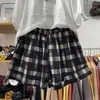 Ankomst Sommar Koreanska Stil Kvinnor Lös Casual Elastic Midja Harem All-Matched Byxor Plaid Print Bomull Linen Shorts W37 210512
