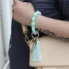 Silikon kärlek pärlor sträng tassel charm armband nyckelringar wrap armband nyckelring hänger mode smycken vilja och sandig