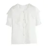 Dantel Gömlek Şifon Kadınlar Üst Yaz Beyaz Fırfır Bluzlar S Blusas Femininas Elegante Kısa Kollu Blusa 59A 210420