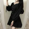 Jurk Dames Vestidos Vintage Solid Daily Empire Elegant Black BF Oversized Classy Retro Mode Charm Vrouw Kleding Lange Mouw 210520