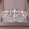 Złota Okrągła Korona Królowa Queen Wedding Tiara Bride Headpiece Mężczyźni Party Kryształ Biżuteria Włosy Wesele Akcesoria do włosów