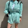 Fashion style long sleeve Cotton shorts lady playsuits european fashion casual frock rompers with sashes 210531